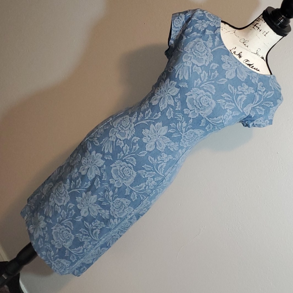 FLORAL DENIM STRETCH SEXY DRESS